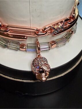 2025 Halloween Stack Rose Gold Skull Charm Bracelet with Crystal Beads
